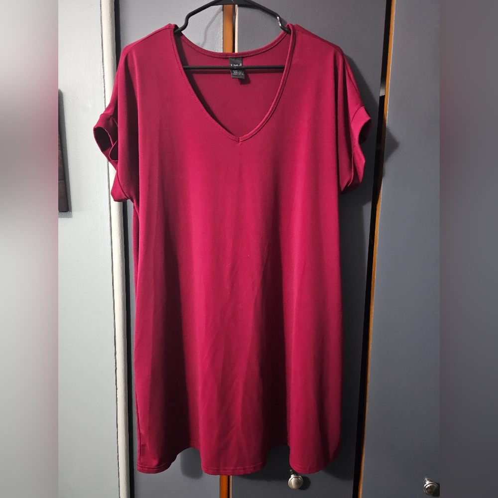 Women's V-Neck Short Sleeve Pocket Tunic / Dress L- XL